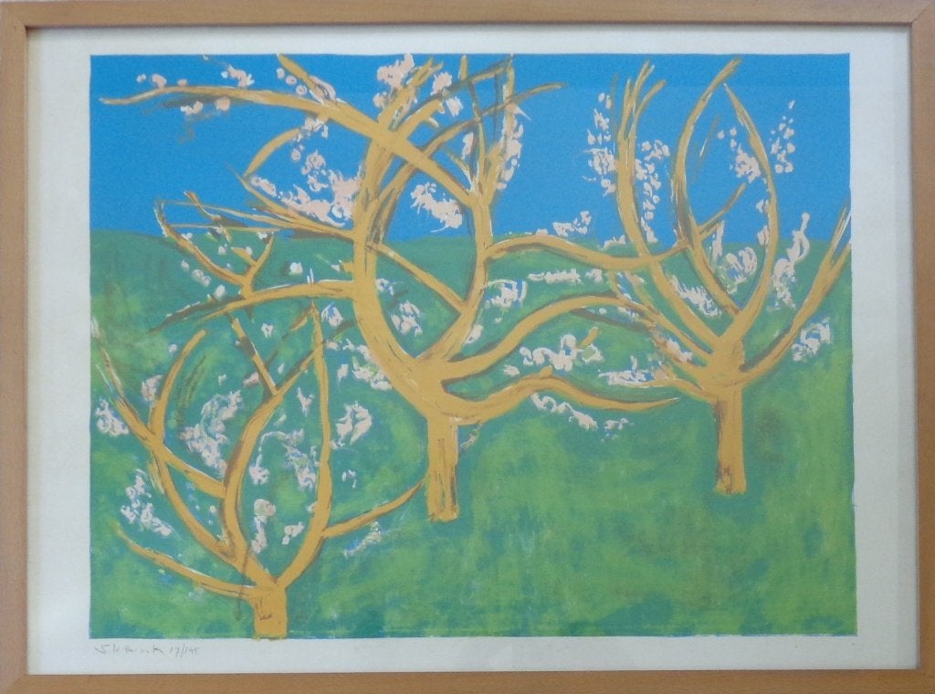 RIK SLABBINCK / BLOEIENDE LENTE / KLEURLITHO / 60x80cm KADER, Avec verre, Enlèvement, Animaux et nature, Lithographie