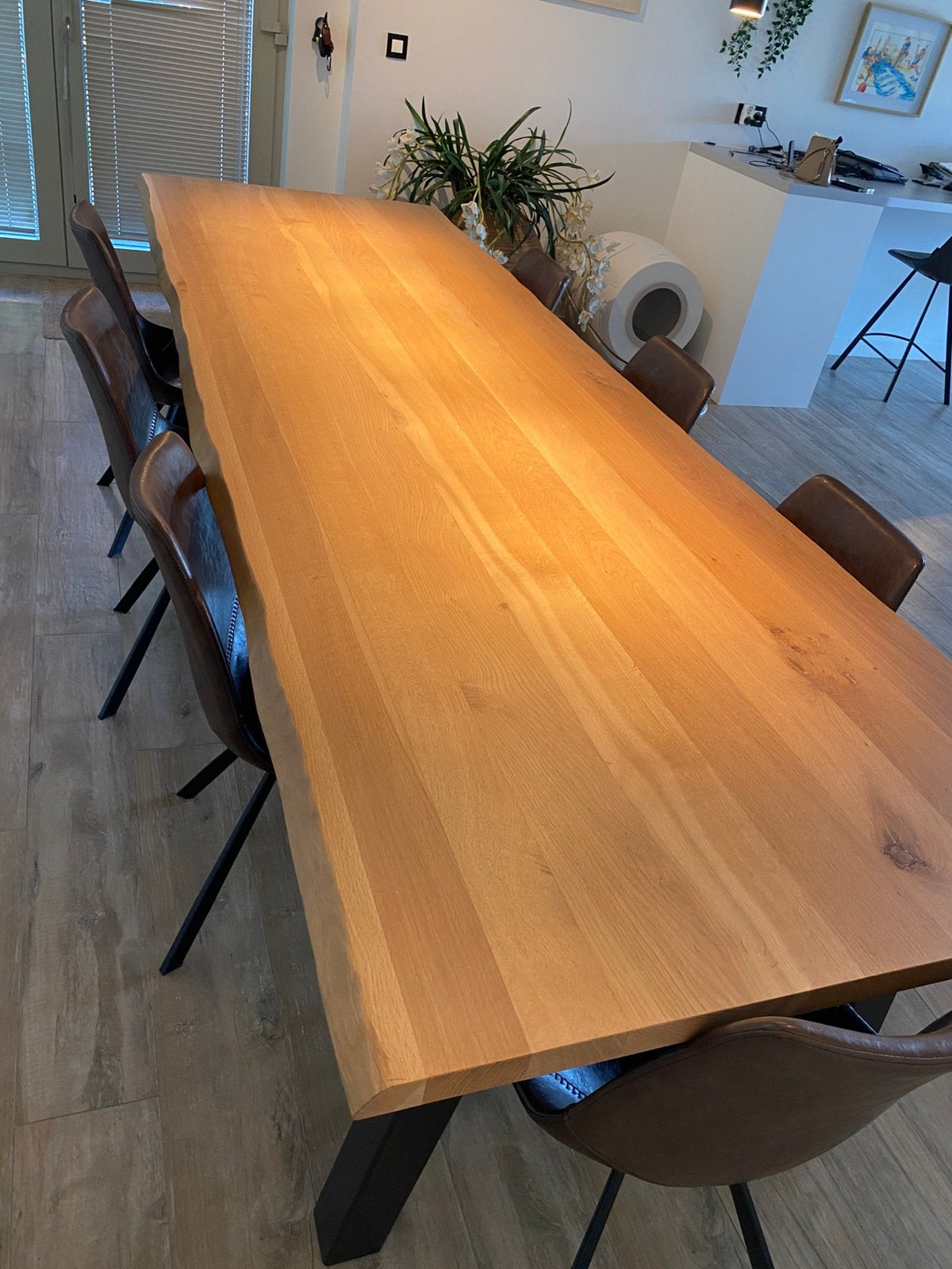 Massief eiken eettafel 300 x 100 cm – industriële look, Ophalen, Eikenhout, 200 cm of meer, 50 tot 100 cm