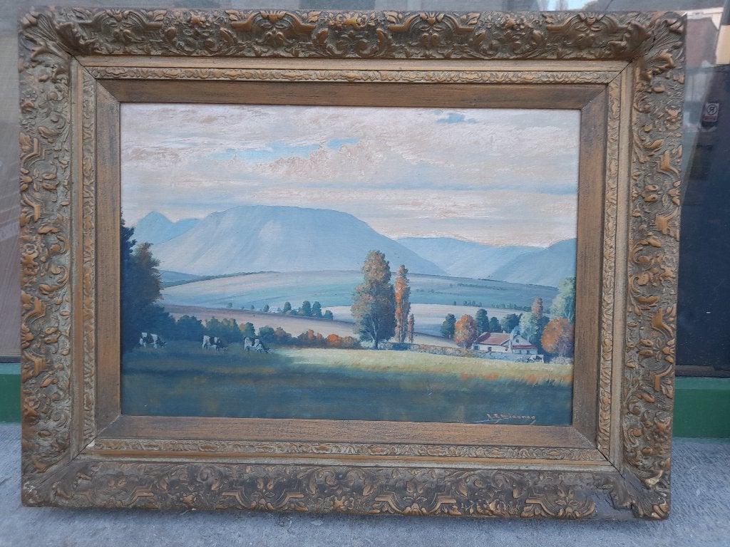 peinture, paysage, O/D/b, L.E. Wiesner. Afrique du Sud, Antiquités & Art, Peinture à l'huile, Paysage, Enlèvement, Toile