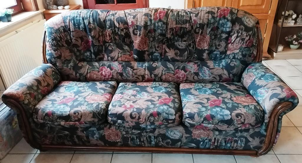 „DRINGEND” Om een 3-zitsbank + 2 fauteuils weg te geven, Ophalen, Gebruikt, Overige maten, Stof