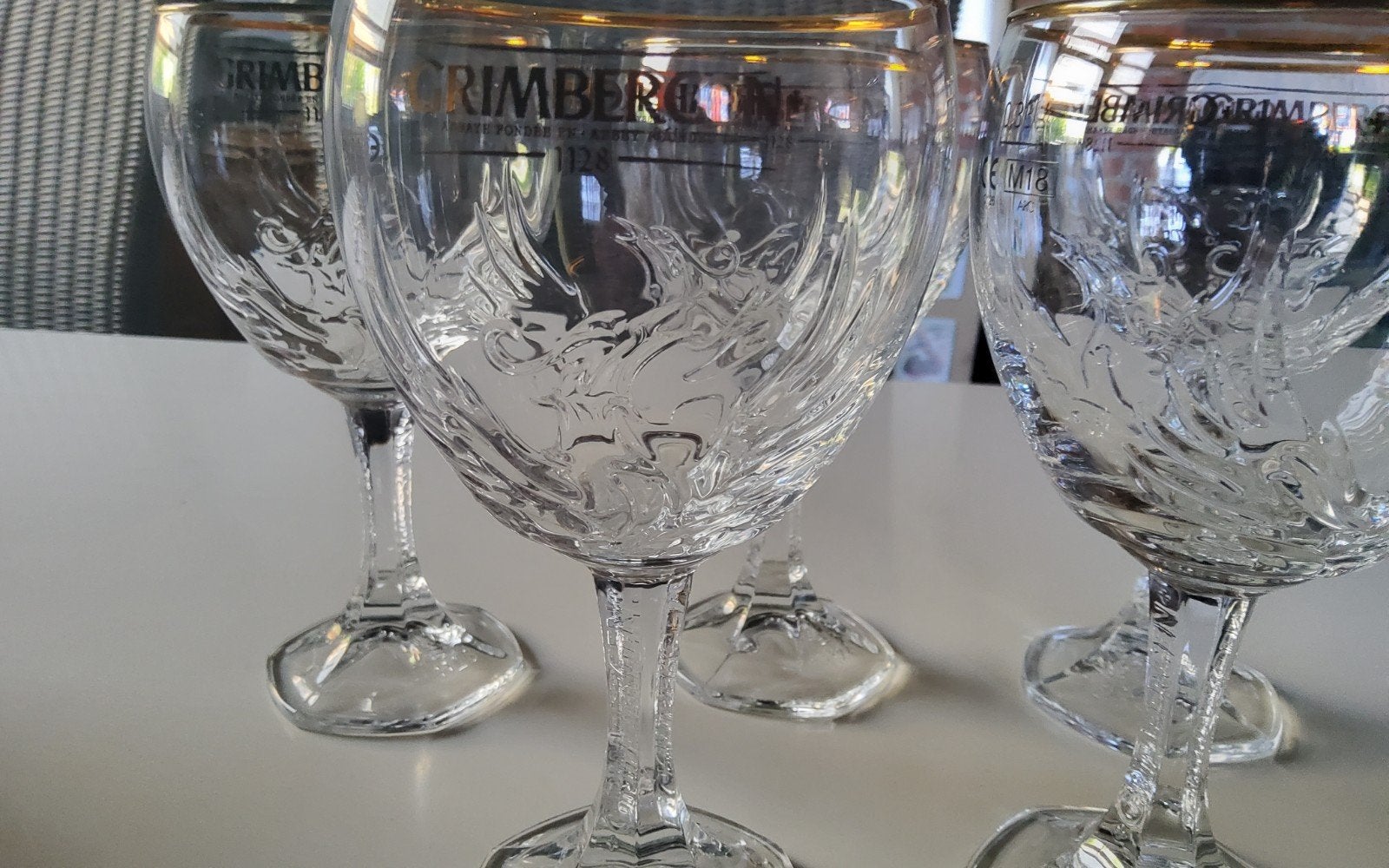 5 grimbergen glazen, Verzamelen, Ophalen, Zo goed als nieuw, Bierglas