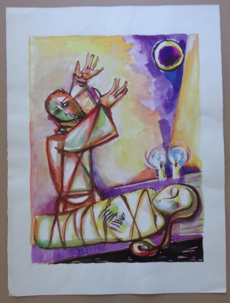 JOEL KASS / BIJBELS KOPPEL / ORIGINEEL WERK / 76x56cm, Antiquités & Art, Art | Peinture | Moderne, Enlèvement ou Envoi, Signé