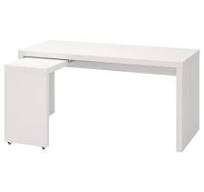 BUREAU MALM WIT MET UITSCHUIFBAAR PANEEL, Bureau d'ordinateur, Avec roues, 65 cm, Comme neuf