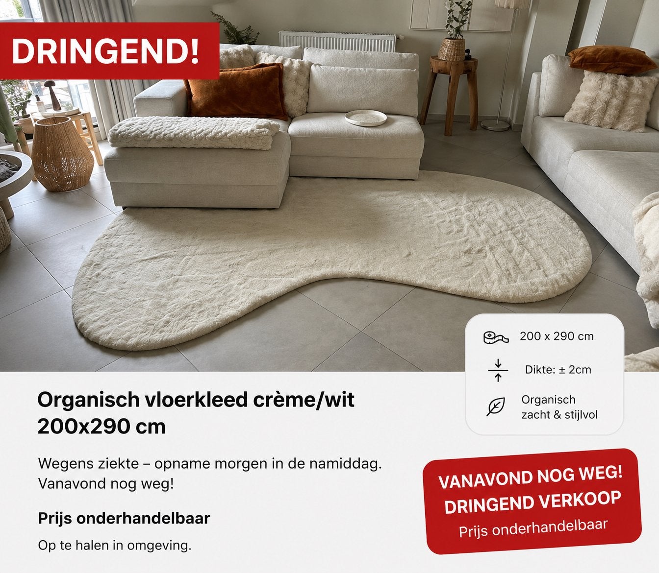 Moet vanavond weg! Kleed 200x290, Huis en Inrichting, Ophalen