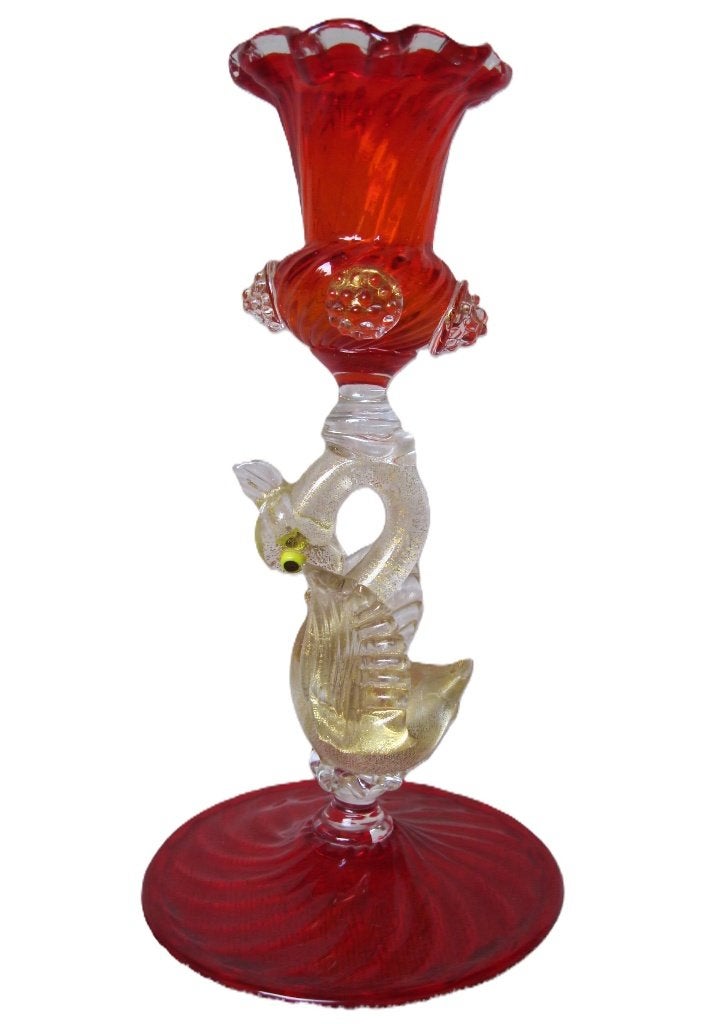 Sierlijke antieke kandelaar Murano., Antiquités & Art, Antiquités | Bougeoirs, Verre, Enlèvement