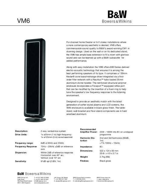 Haut-parleur B&W VM6 - Nouveau dans sa boîte, TV, Hi-fi & Vidéo, Neuf, 60 à 120 watts, Enlèvement, Bowers & Wilkins (B&W)