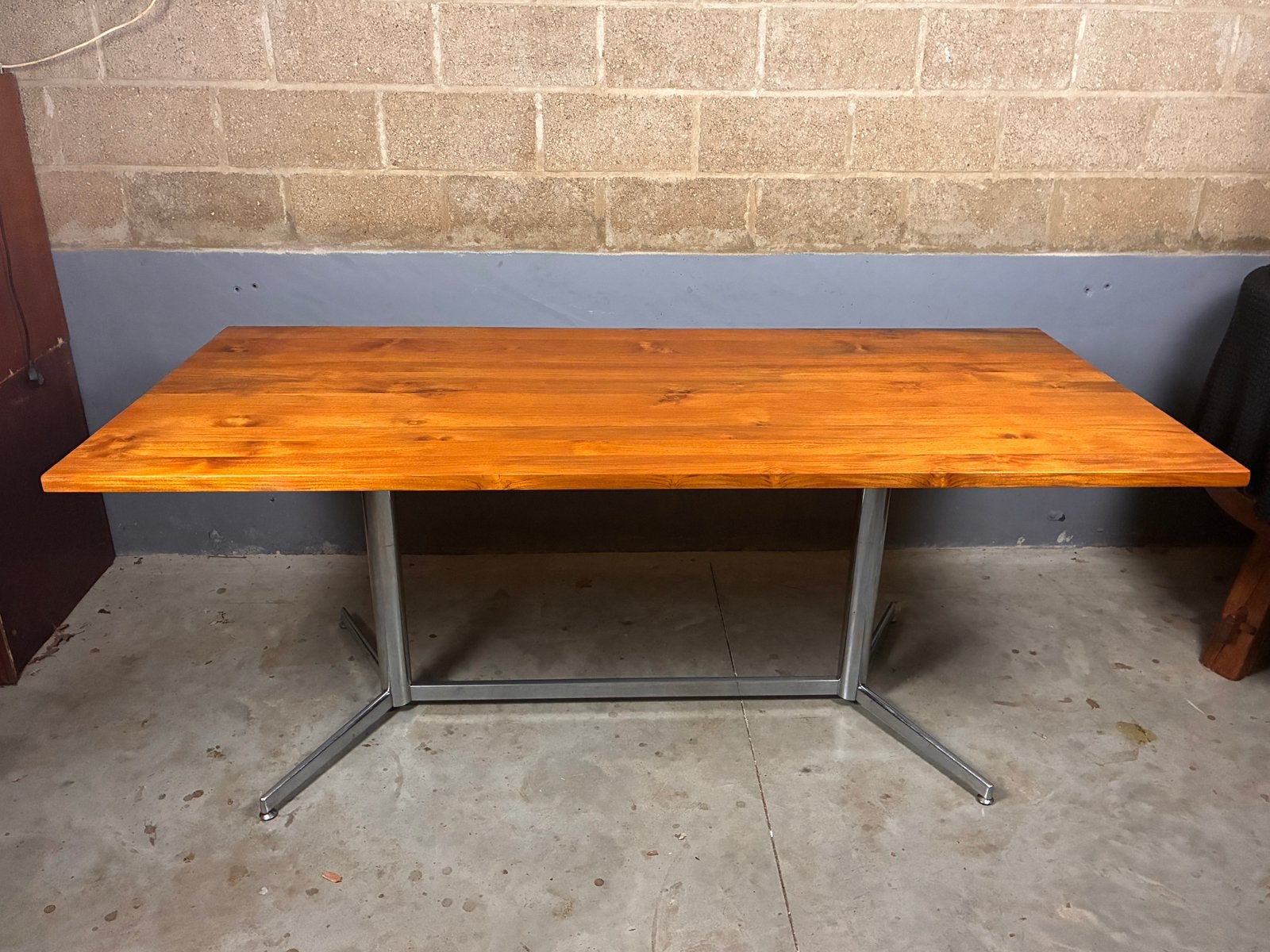 Vintage Eettafel Chroom Massief teak industrieel, Ophalen, Gebruikt, Teakhout, Vintage eames spectrum castelli chroom design