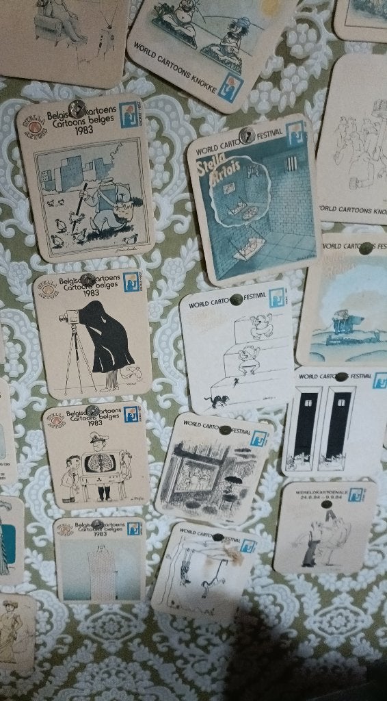 Bierviltjes Stella Artois cartoons Knokke Heist uit 83 en 84, Ophalen, Gebruikt, Overige typen