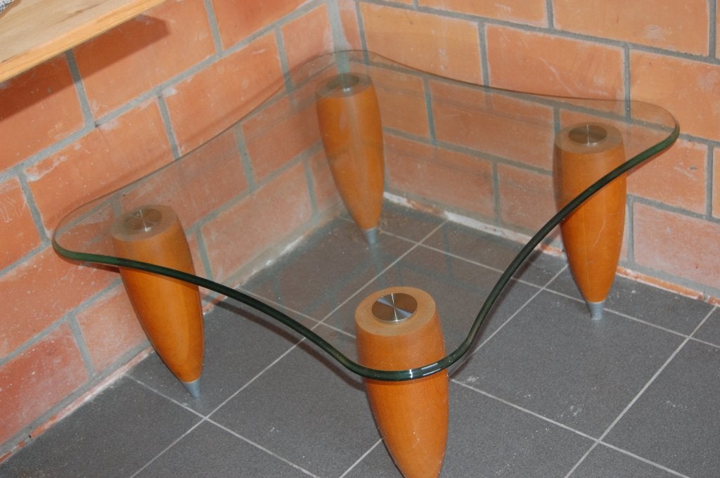 Glazen vierkante salontafel of bijzettafel met ronde vorming, Enlèvement, Utilisé, Cerisier