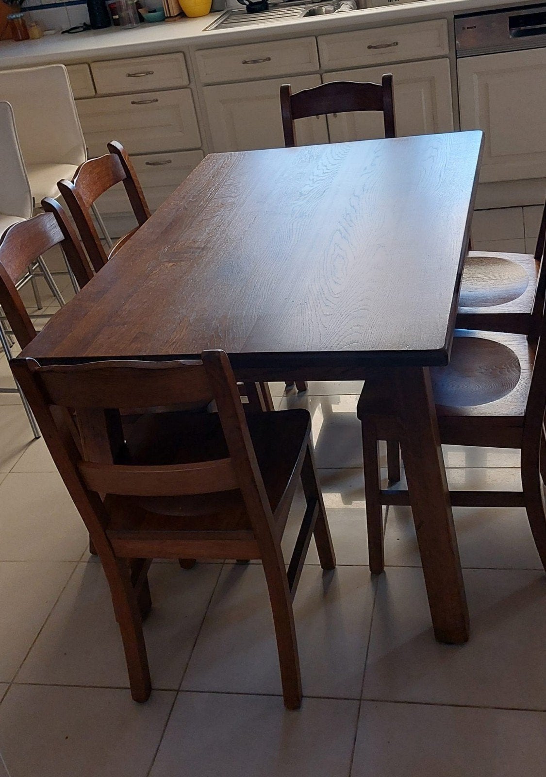 Eiken tafel met 6 stoelen, Ophalen