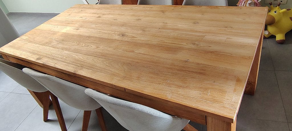 Living eettafel gerecycleerde teak, Maison & Meubles, Tables | Tables à manger, Comme neuf, Cinq personnes ou plus, Rectangulaire