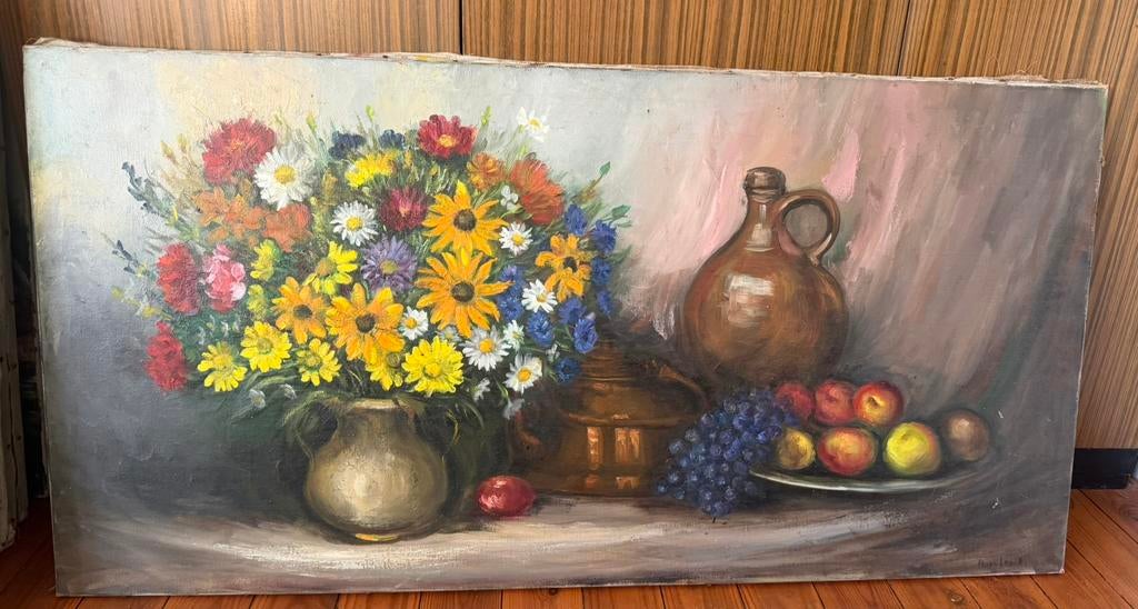 Schilderij (1m20 x 60 cm) - stilleven - olie op doek, Enlèvement