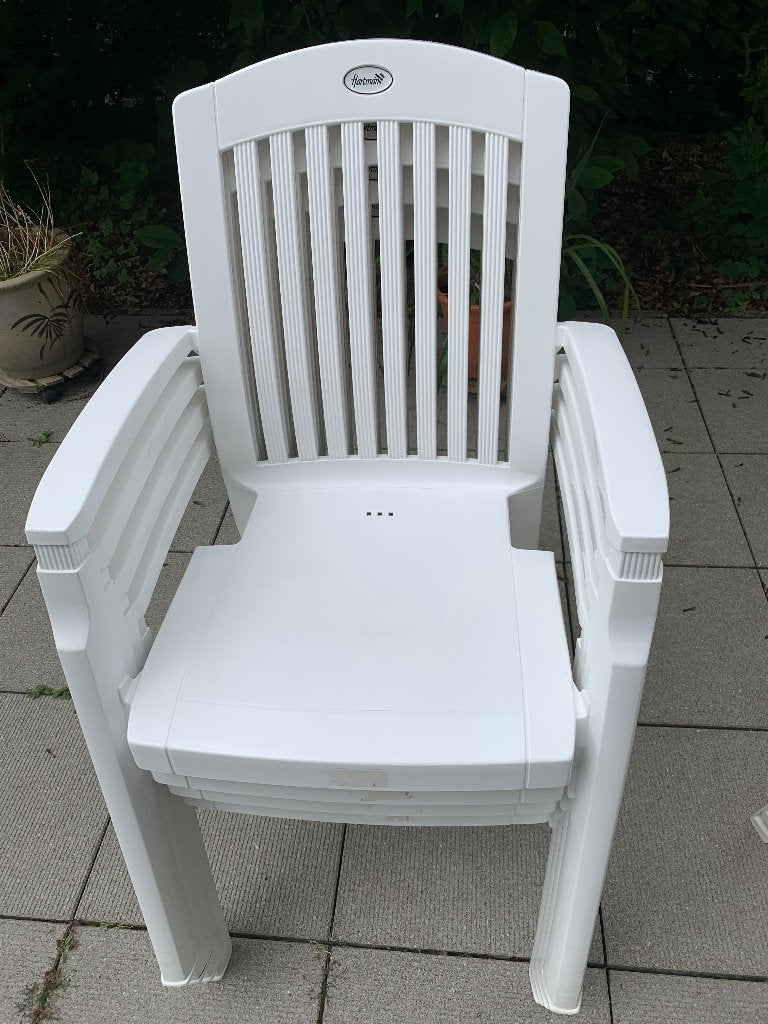 4 witte Hartman tuinstoelen, Ophalen, Zo goed als nieuw, Kunststof, Stapelbaar