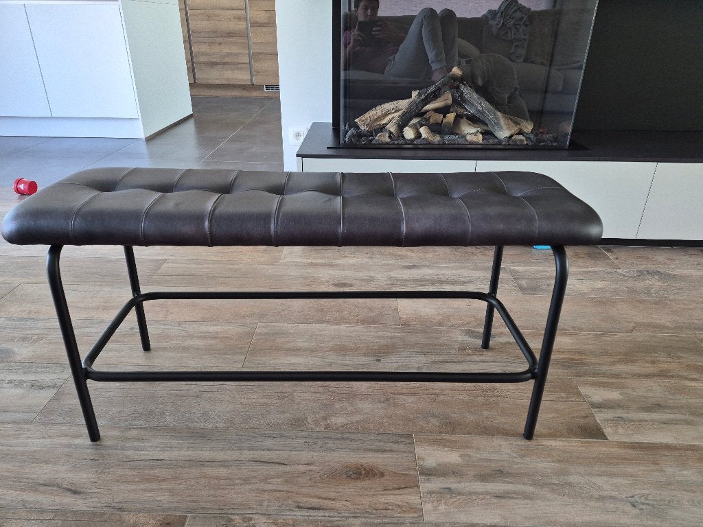 Zwarte leren zitbank, Ophalen, Minder dan 75 cm, Tweepersoons, Rechte bank