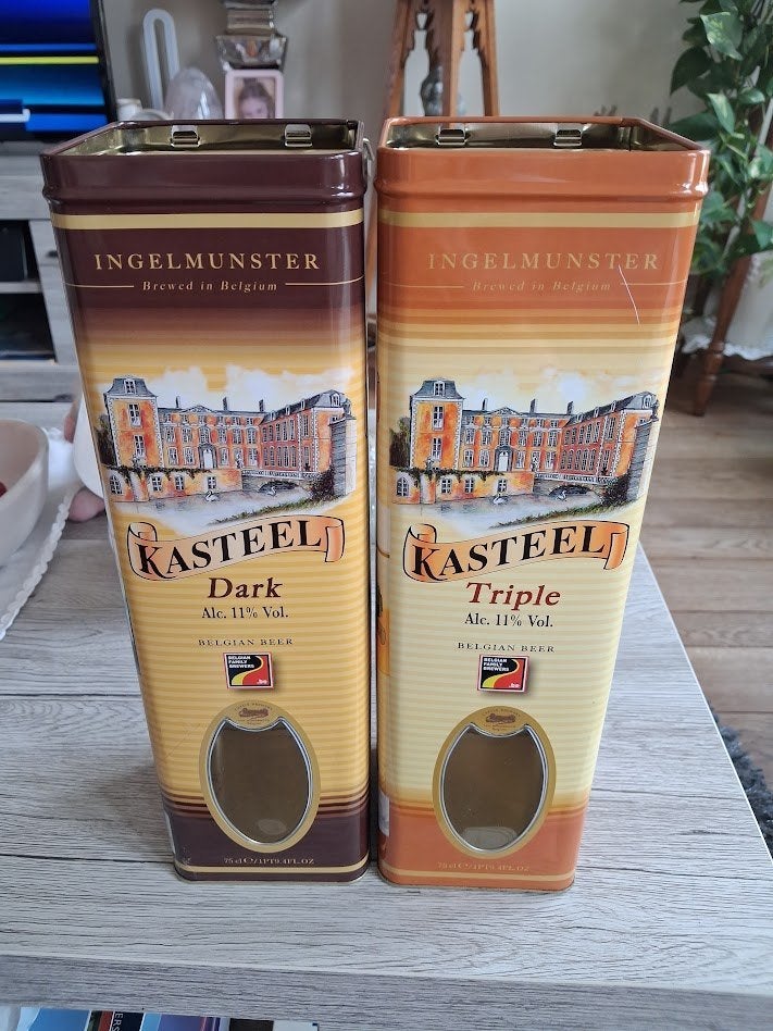 2 canettes vides de Kasteelbier. Dark et triple., Collections, Enlèvement ou Envoi, Comme neuf, Autre, Autres marques