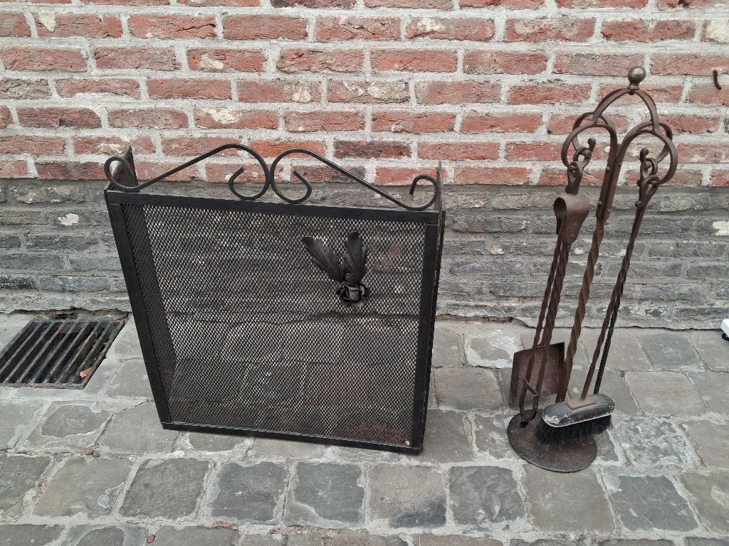 antiek haardscherm en haardstel, Ophalen, Gebruikt