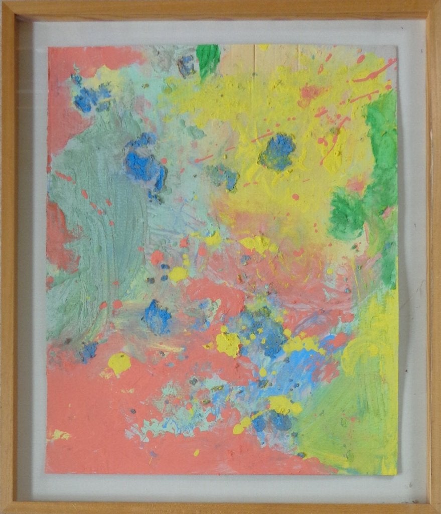 ONBEKEND / ABSTRACTIE / OLIEVERF + ZAND / 98x84cm / KADER, Ophalen