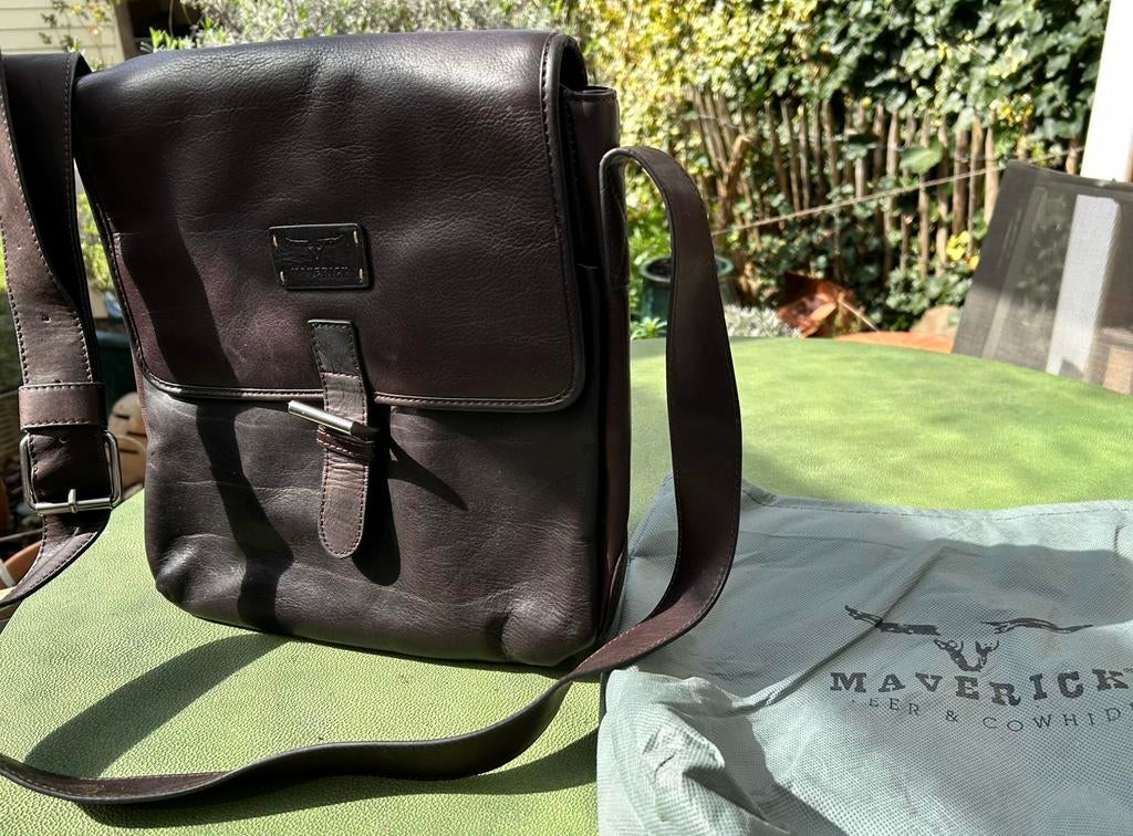 Maverick Beer & Cowhide - schoudertas - bruin leer, Ophalen of Verzenden, Gebruikt, Bruin, Leer
