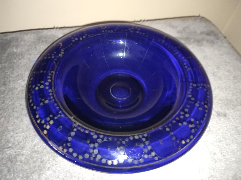 Bohemian art deco glas schaal - zilver verf, Antiek en Kunst, Ophalen