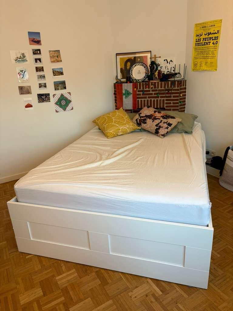 2-zitsbed en houten boxspring (BRIMNES IKEA), Huis en Inrichting, Slaapkamer | Bedden, Nieuw, Tweepersoons, 140 cm, 200 cm, Hout