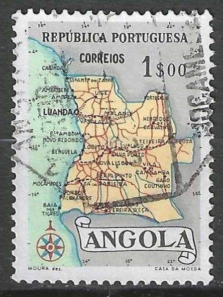 Angola 1955 - Yvert 384 - Carte de l'Angola - 1 heure (ST), Envoi, Affranchi