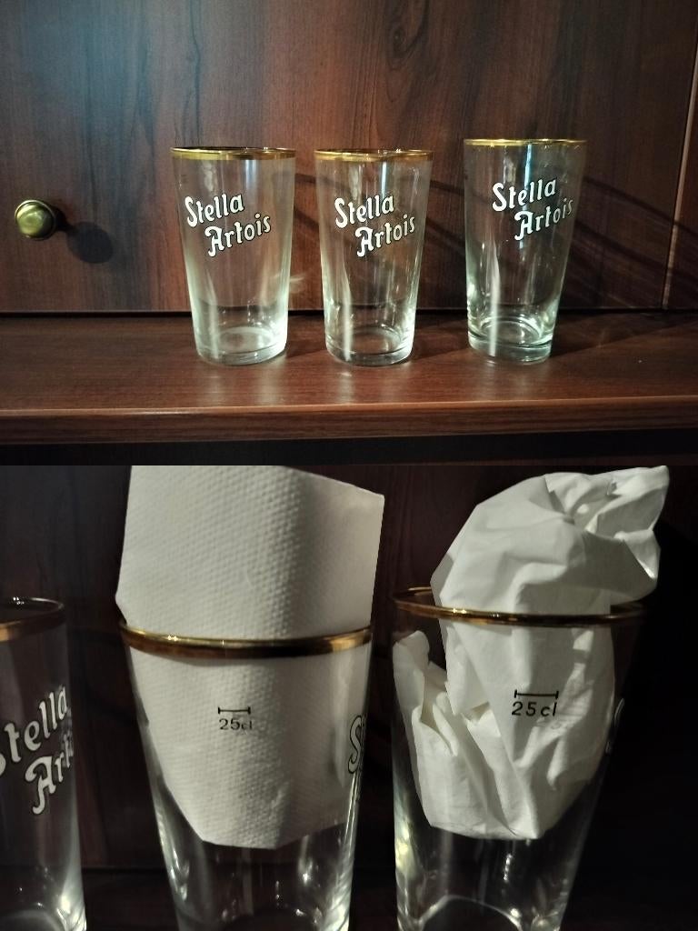 3x Vintage Stella Artois "Boerke" Bierglazen – 25cl, Verzamelen, Ophalen, Stella Artois