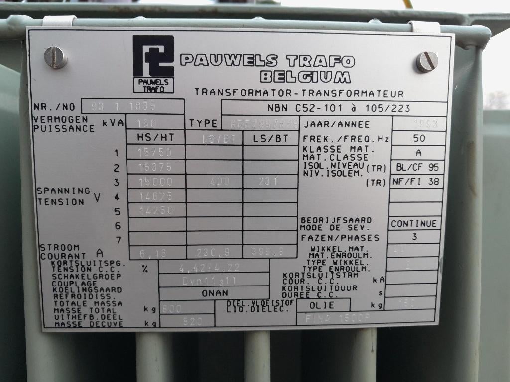 HS transfo 160kVA  2 spannningen, Ophalen, Gebruikt, Overige typen
