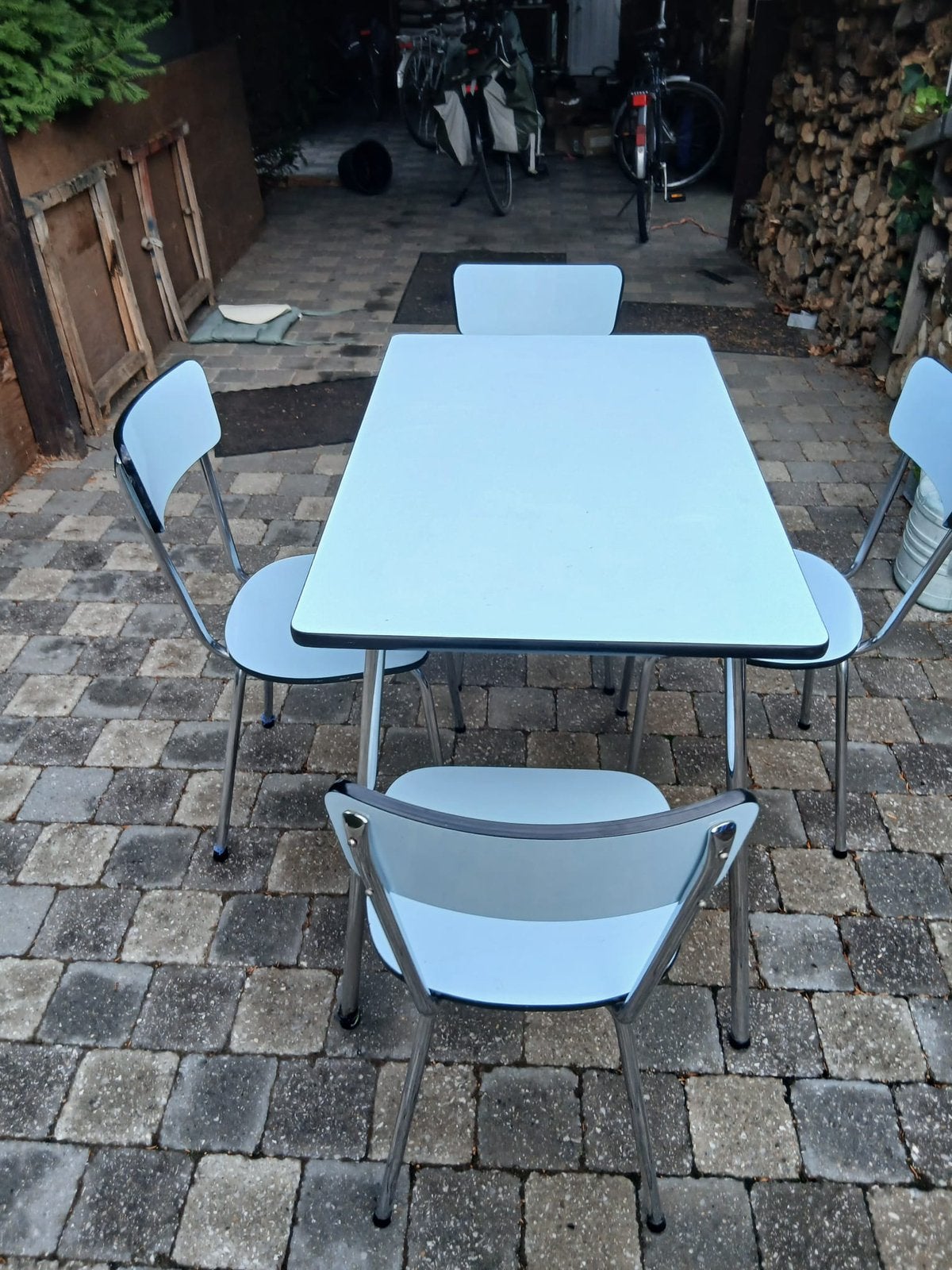 Vintage tafel en stoelen, Ophalen, Gebruikt