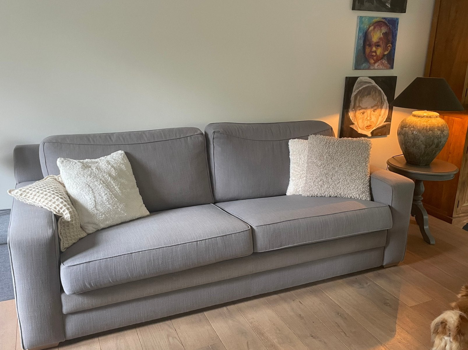 Tweemaal 3,5 zit, Maison & Meubles, Enlèvement, Utilisé, Tissus, Strak, modern, muizengrijs.