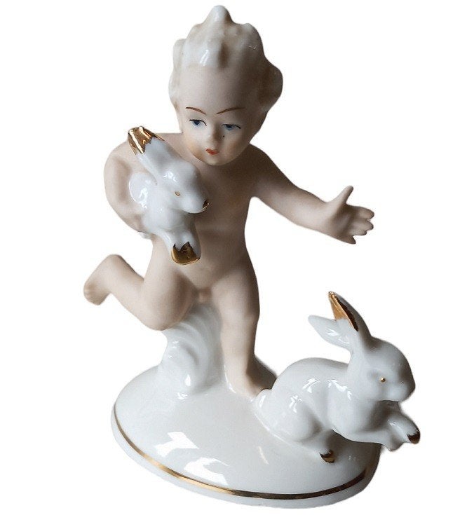 Carl Scheidig "jongen met konijntjes"., Ophalen of Verzenden