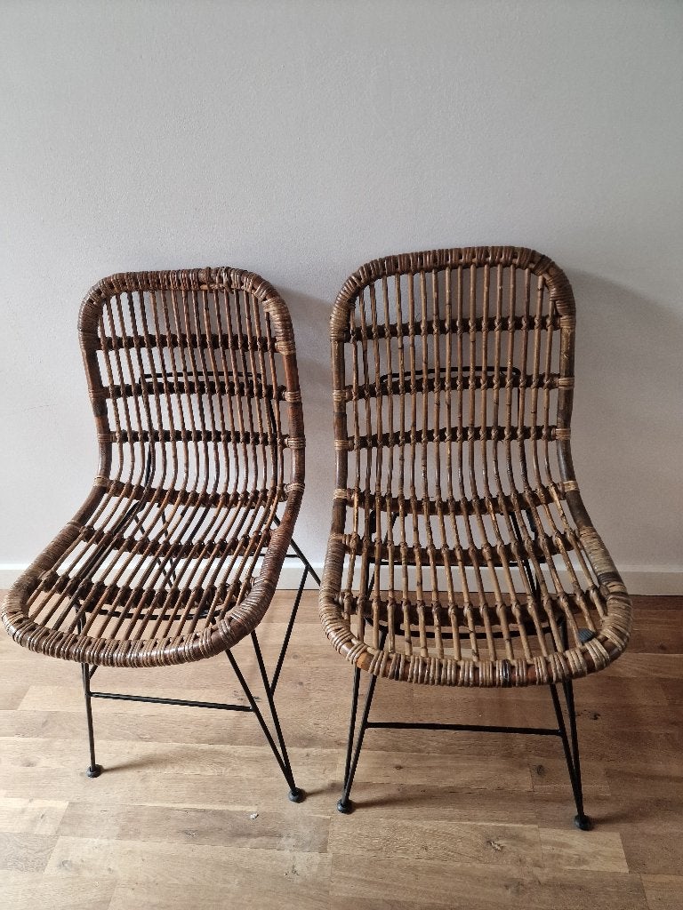 Rotan stoelen, Huis en Inrichting, Stoelen, Ophalen, Gebruikt, Twee, Bruin