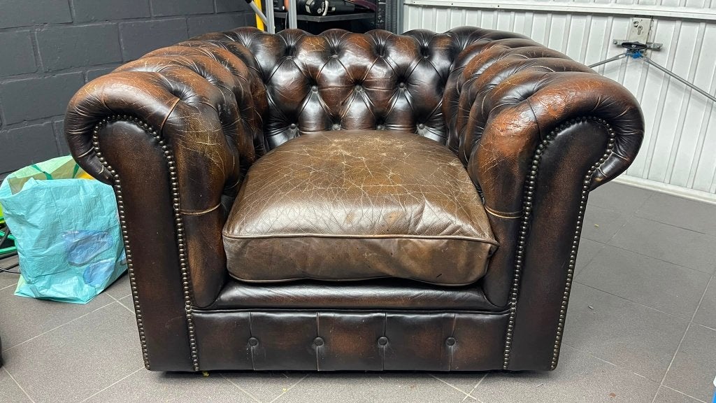 CHESTERFIELD LEREN FAUTEUIL, Ophalen, Gebruikt, Leer