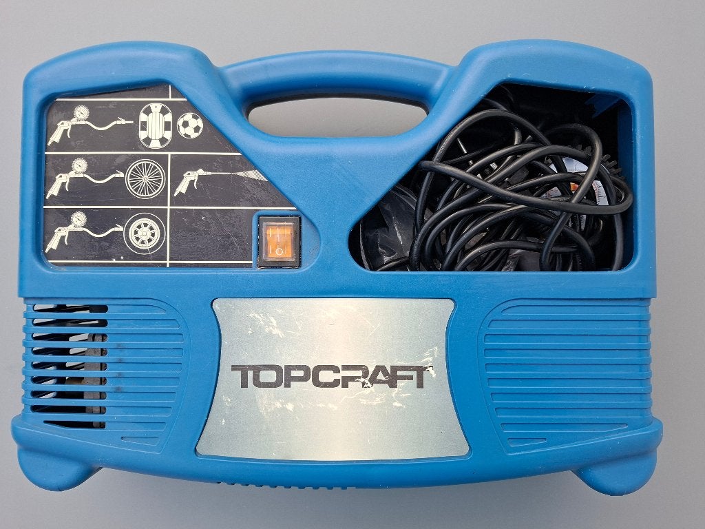 Draagbare Compressor Topcraft 1,1kW - met accessoires, Doe-het-zelf en Bouw, Compressors, Ophalen, Gebruikt, 6 tot 10 bar, Minder dan 200 liter/min
