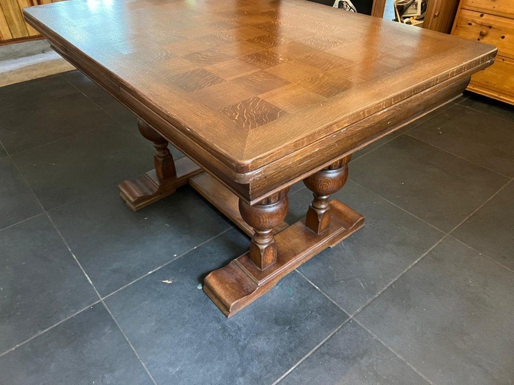 Koloniale massief eiken uittrektafel 1930-1955 Balusterpoten, Enlèvement