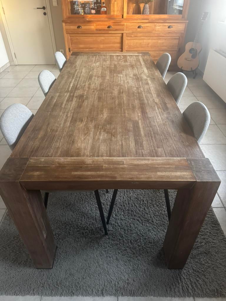 Salontafel + eettafel + dressoir in acacia hout, Huis en Inrichting, Tafels | Eettafels, Ophalen, Zo goed als nieuw