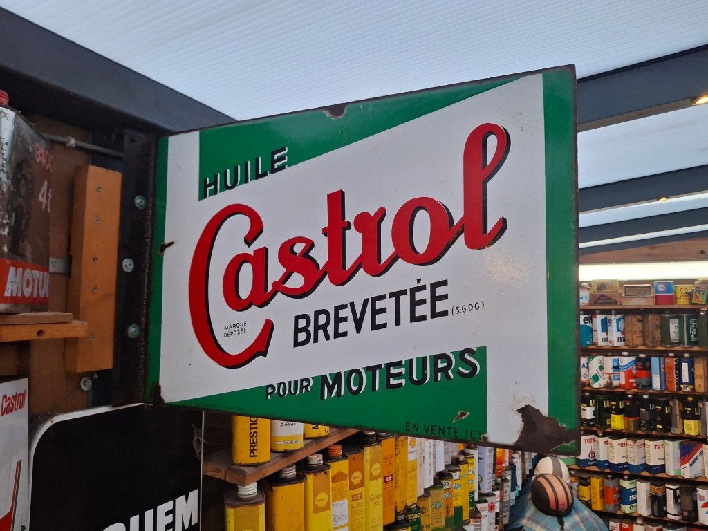 Origineel dubbelzijdig emaille reclamebord CASTROL, Ophalen of Verzenden, Reclamebord