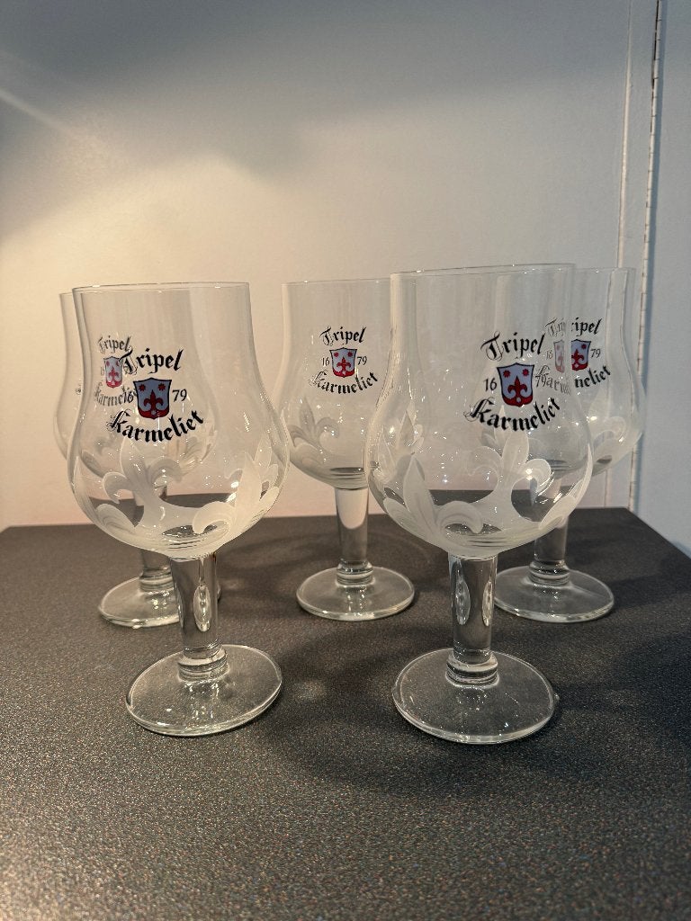 5 Tripel Karmeliet Bierglazen – Klassiek Model – Mooie Staat, Enlèvement, Comme neuf, Verre à bière