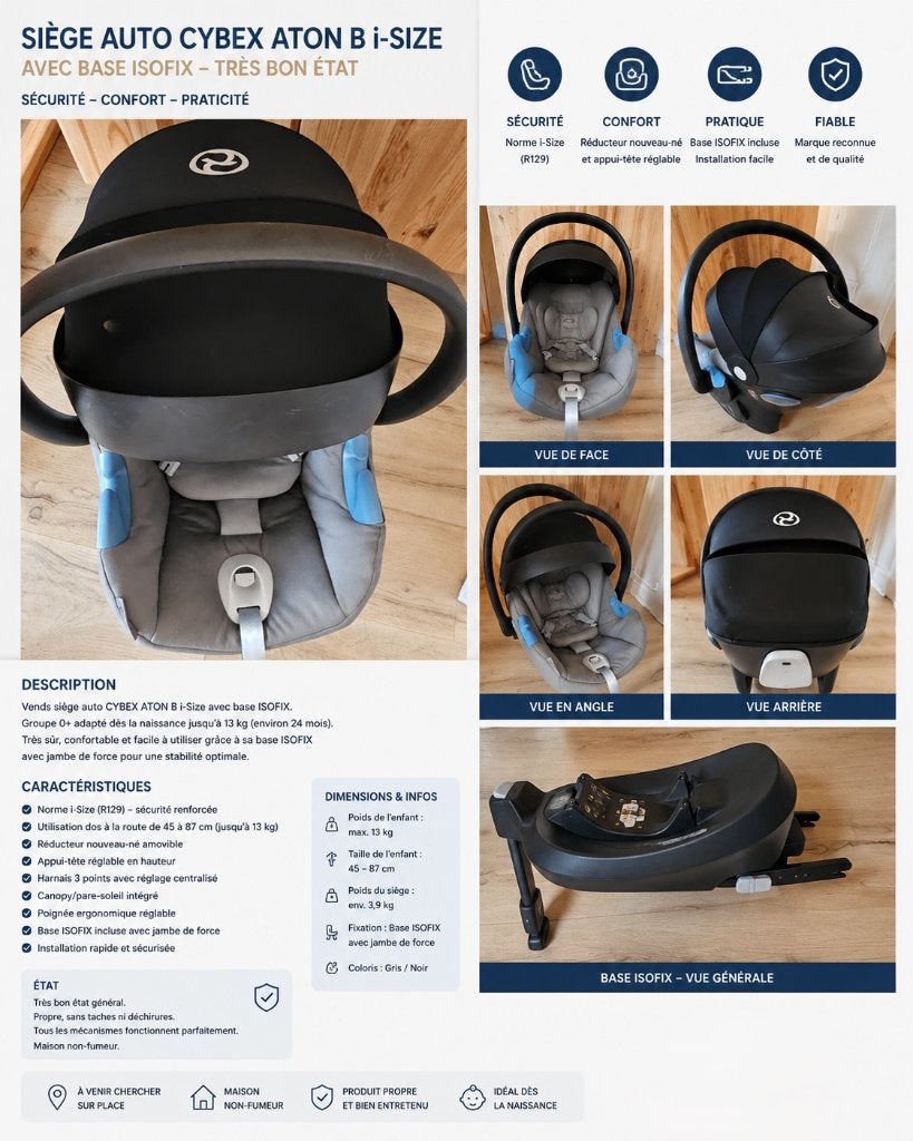 CYBEX Aton B i-Size autostoeltje + ISOFIX-onderstel, Zo goed als nieuw, Isofix, 0 t/m 13 kg, Verstelbare rugleuning