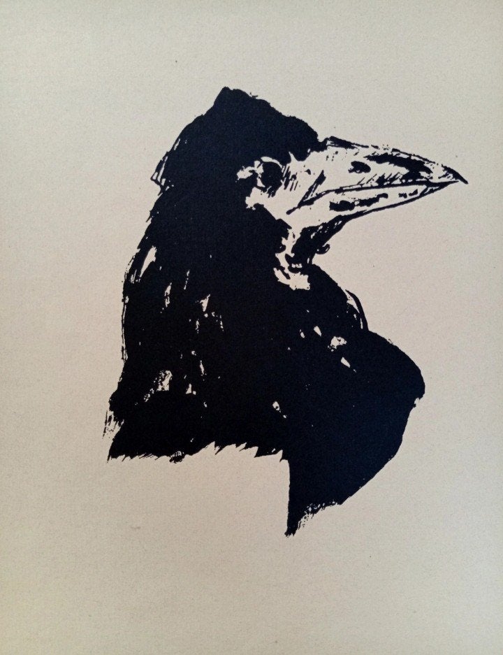 Le corbeau de Manet. Bois gravé ancien