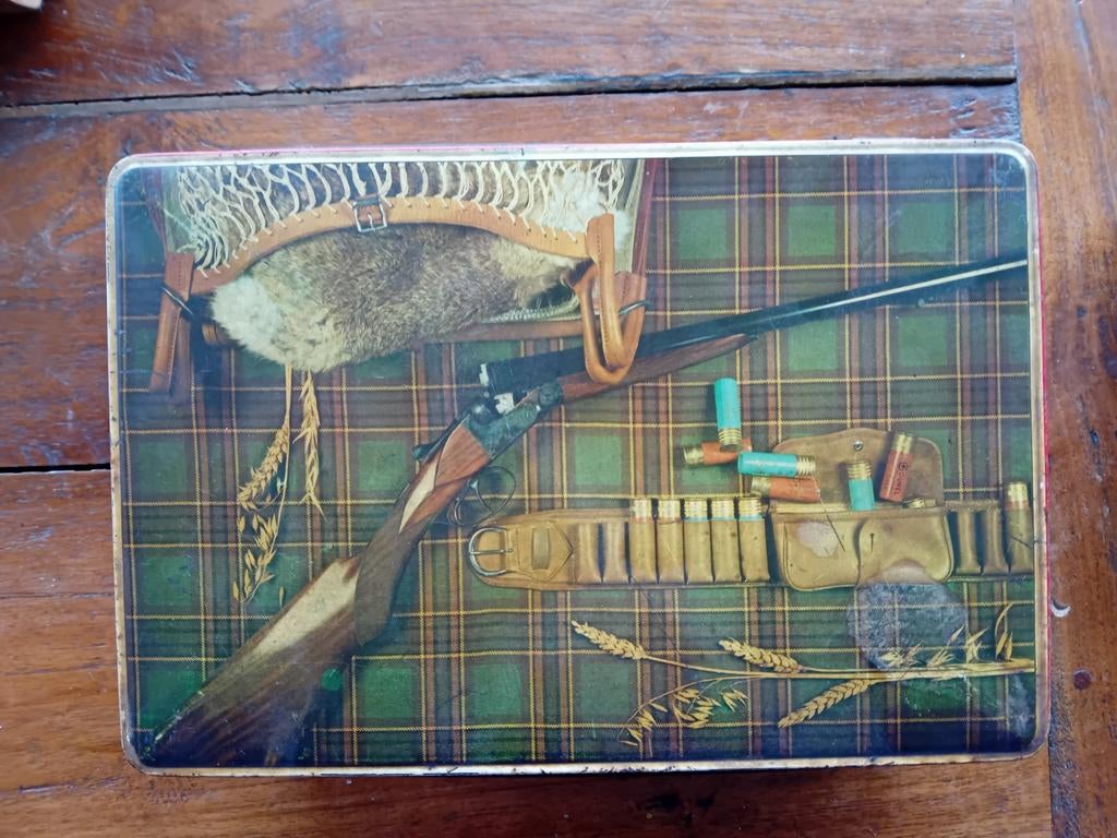 Blikken koekendoos van nelle jacht jagen, Verzamelen, Ophalen of Verzenden, Gebruikt, Koek(jes), Van Nelle