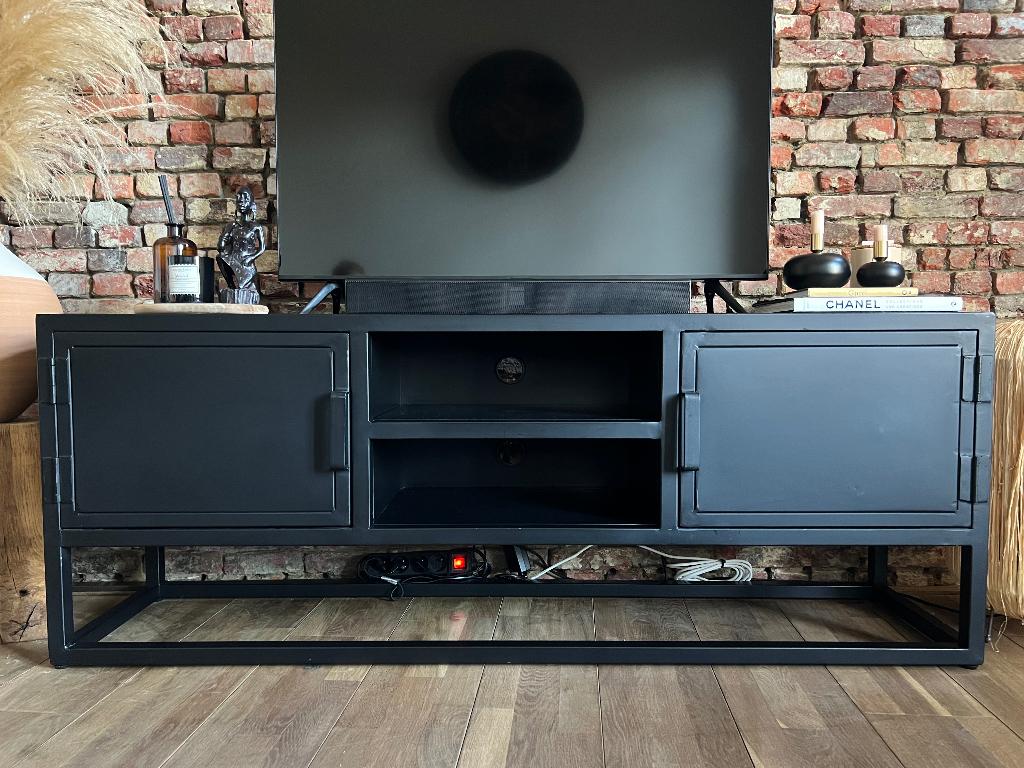 Industrieel zwart stalen Tv meubel van Giga meubel, 25 à 50 cm, Moins de 100 cm, Comme neuf, 100 à 150 cm