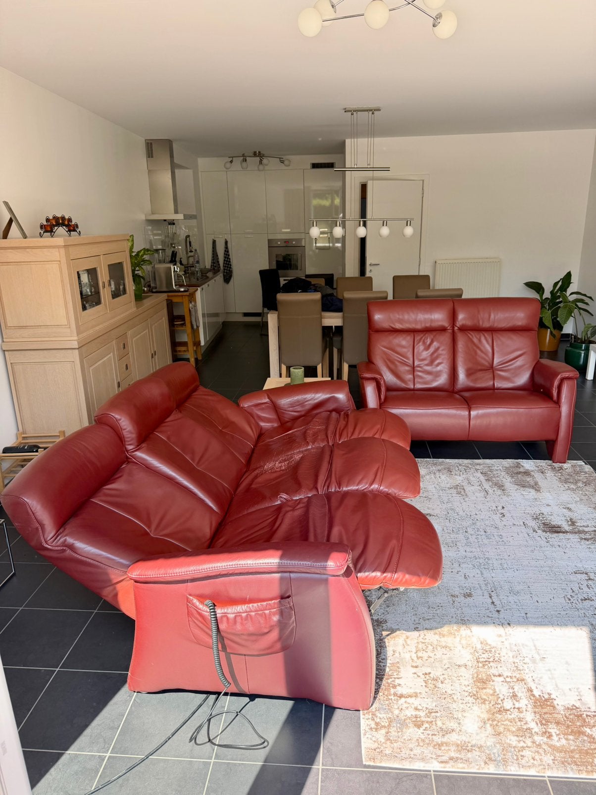 Echt lederen 3-zit met 2 elektrische relaxen + mech relax, Huis en Inrichting, Ophalen, Gebruikt, 100 tot 125 cm, Driepersoons