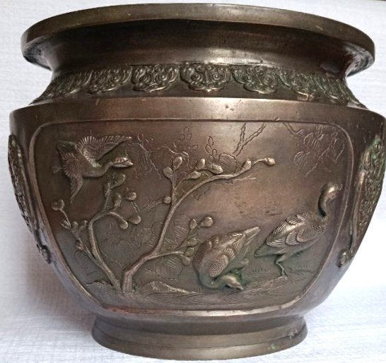 19e eeuwse Japanse gepatineerde bronzen vaas, Ophalen of Verzenden