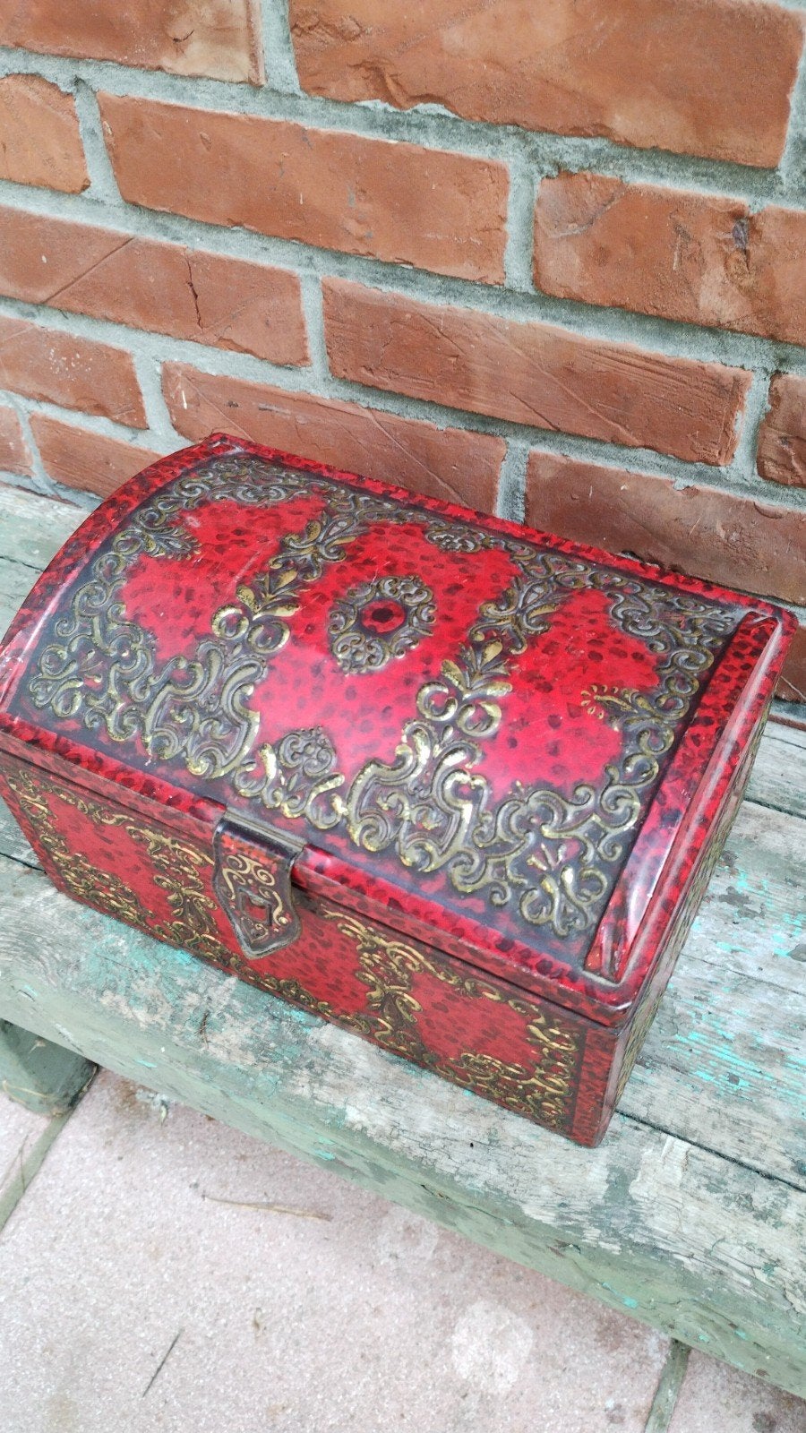 schattig schatkistje koekblik rood goud gbc belgium, Enlèvement ou Envoi