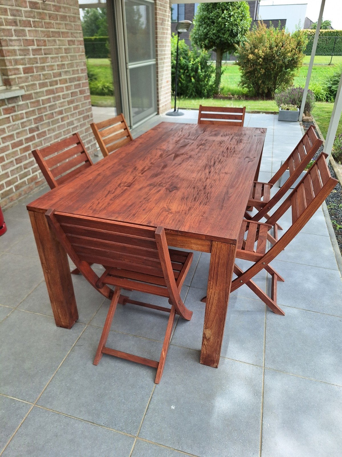 Massieve houten teak tuinset met 6 inklapbare stoelen, Ophalen, Tuinset