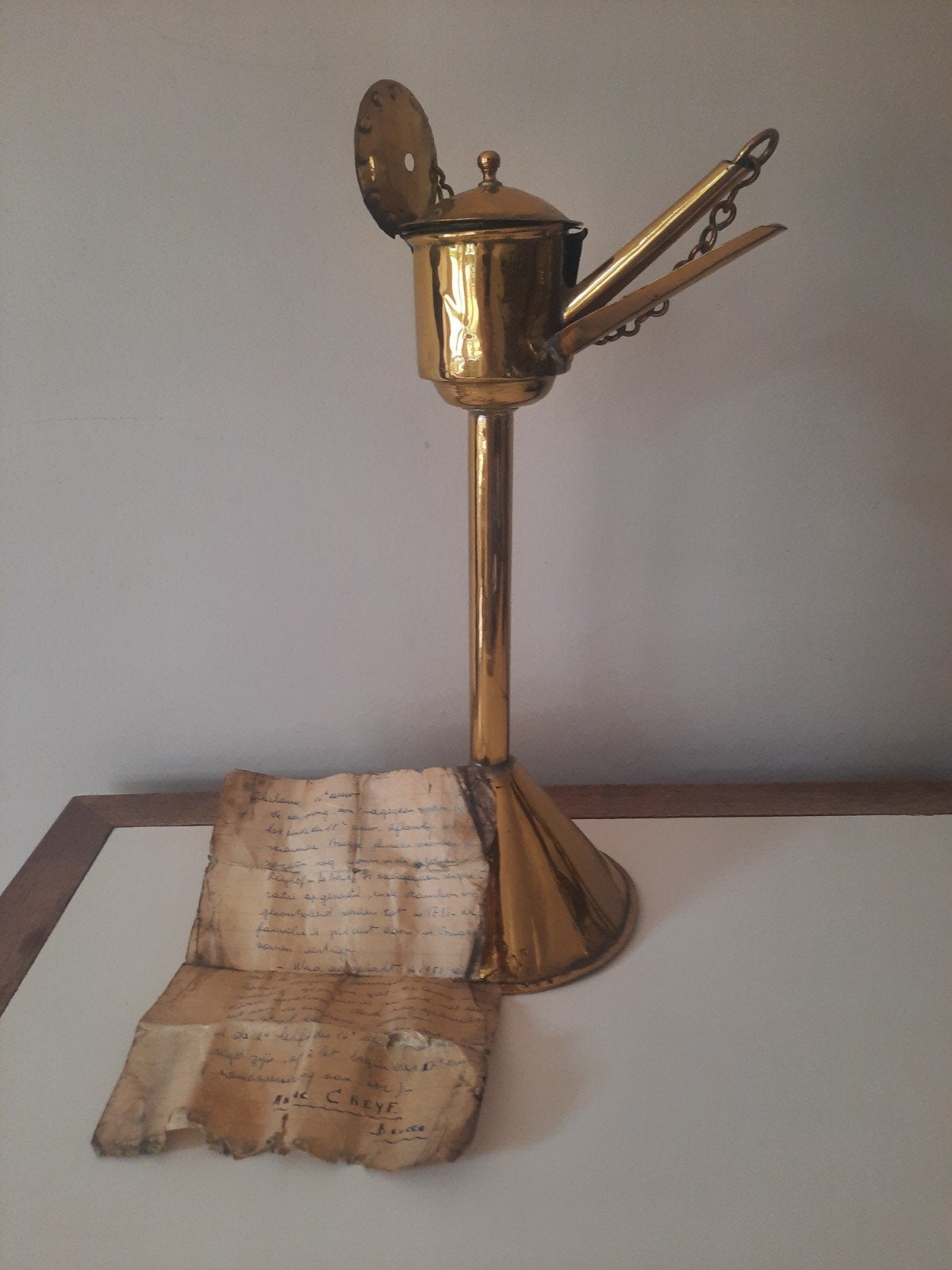 Antieke Messing Snotneus (olielamp) met Herkomstbewijs 1951, Antiek en Kunst, Ophalen