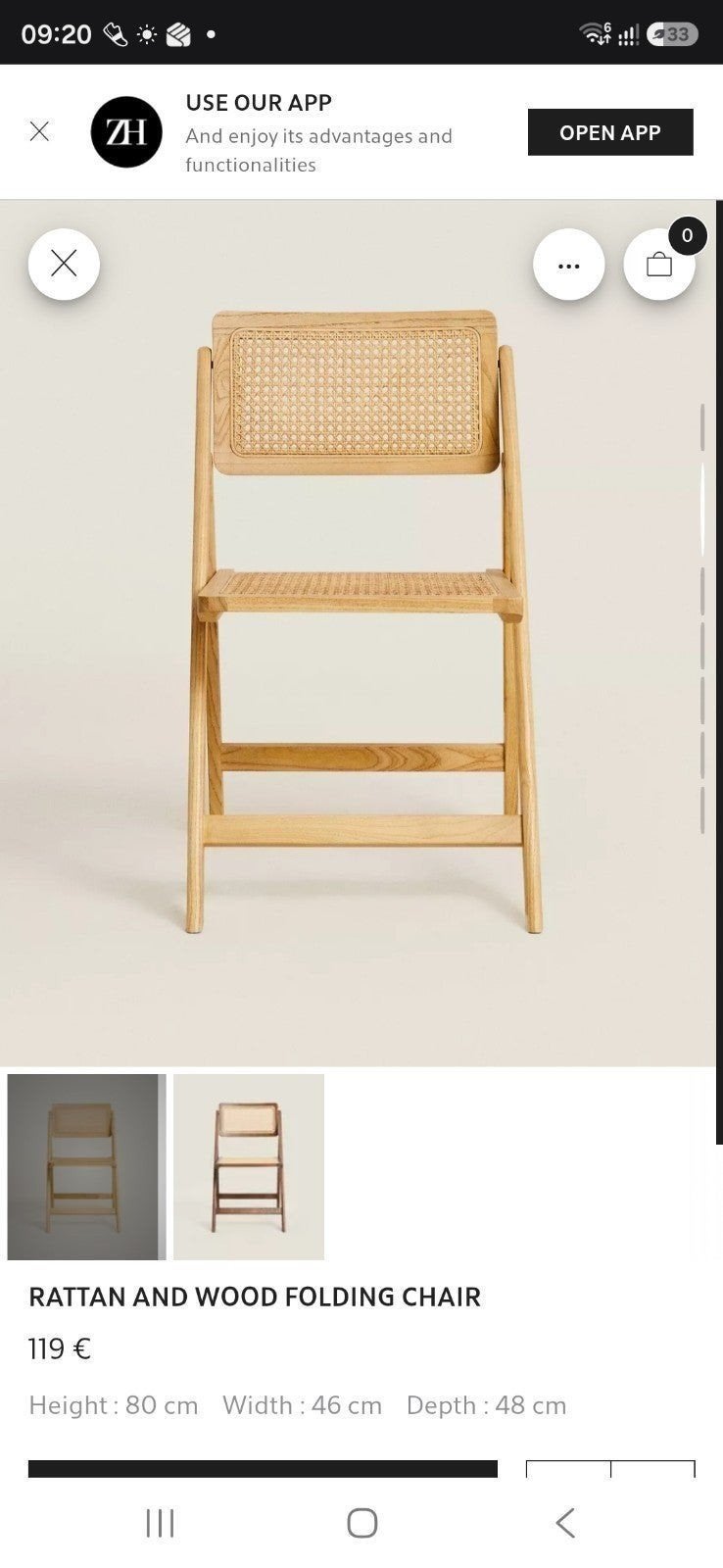 6 stoelen rattan en hout. zara home. -50%, Huis en Inrichting, Tafels | Eettafels, Ophalen, Zo goed als nieuw, Vijf personen of meer