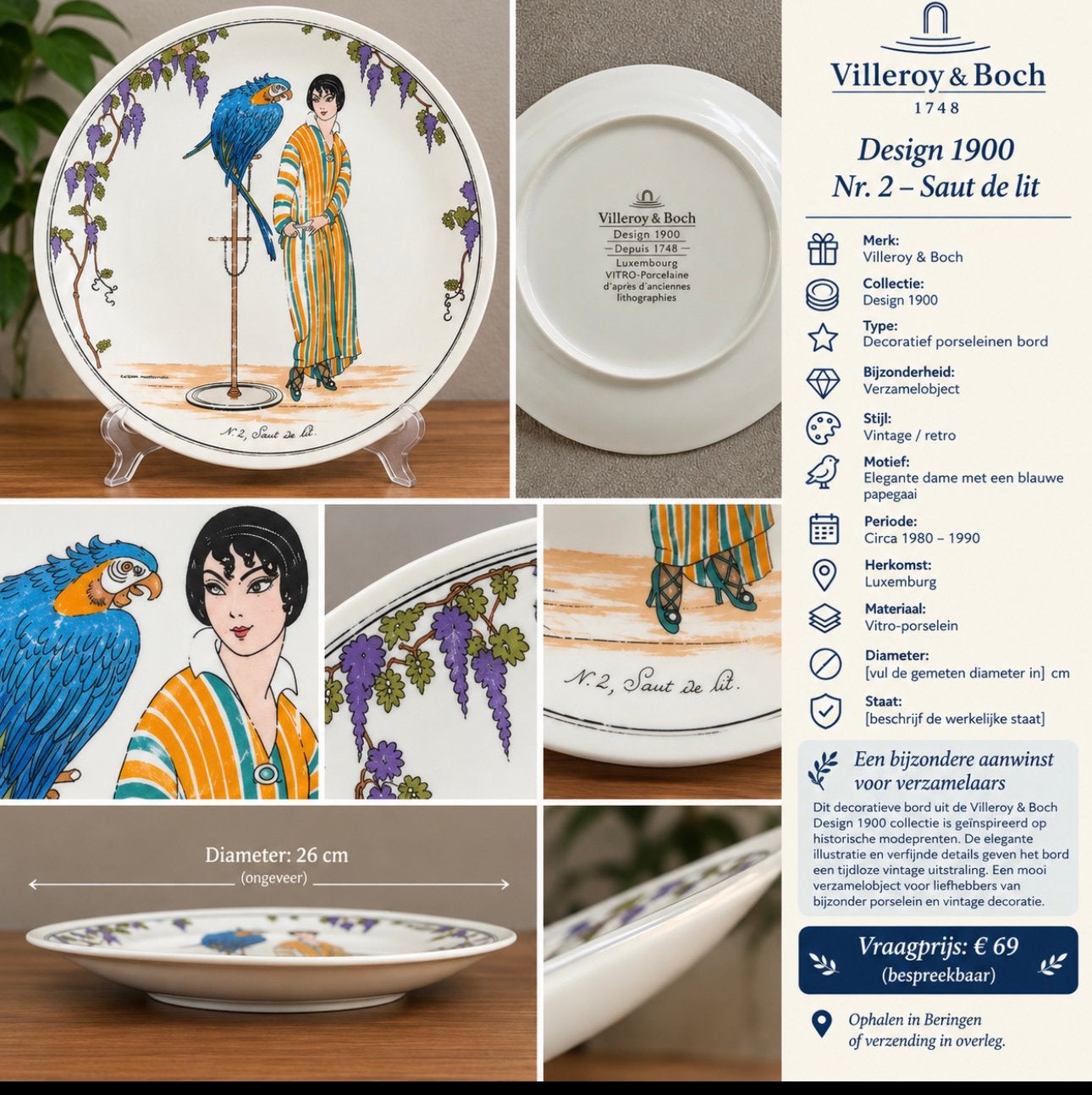 Villeroy & Boch Design 1900 Nr. 2 ‘Saut de lit’ Verzamelbord, Timbres & Monnaies, Enlèvement ou Envoi