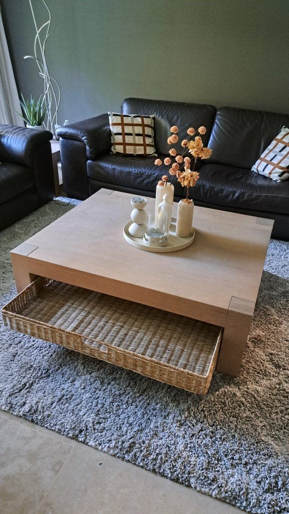 Massief eiken salontafel, 100 à 150 cm, Comme neuf, 100 à 150 cm, Enlèvement