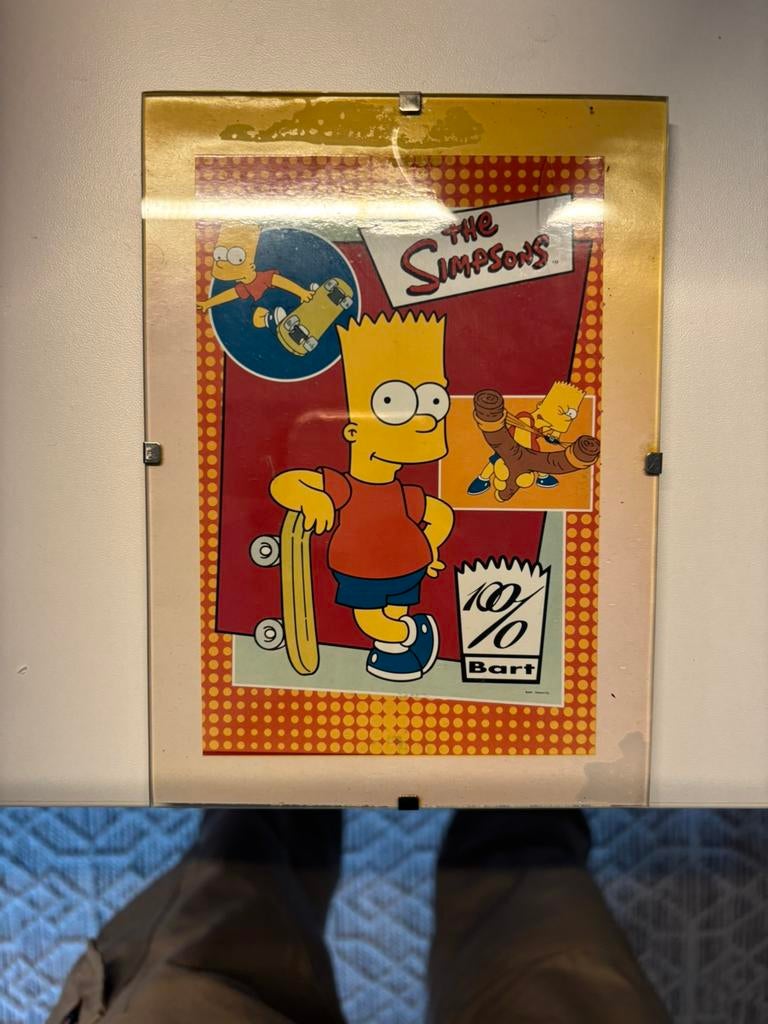 Vintage jaren 90 bart simpson glazen schilderijtje, Ophalen of Verzenden, Gebruikt